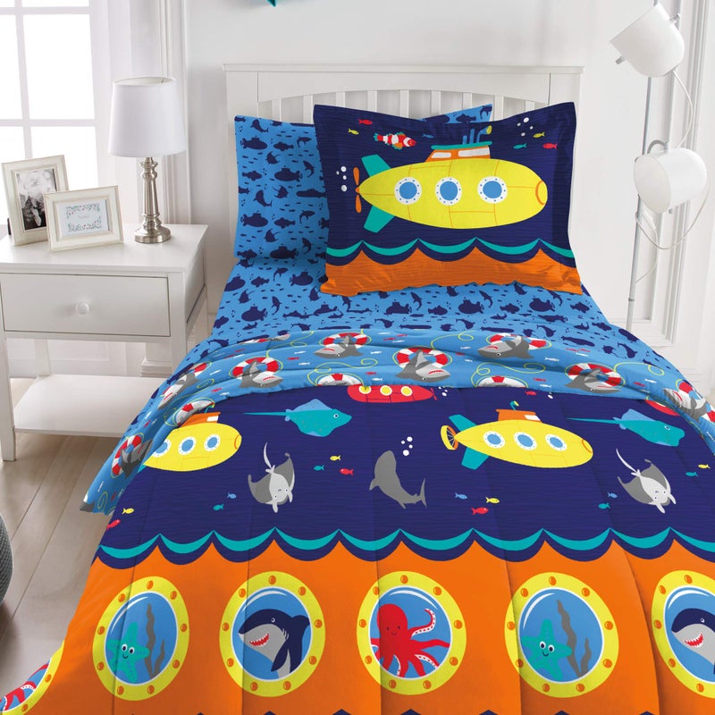 dream FACTORY Kids 7-Piece Complete Set Easy-Wash Super Soft Microfiber Comforter Bedding, Full, Navy Submarine - Image 2